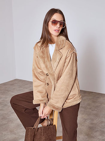 Παλτό με σουέντ όψη και γούνα WT7629.7589+2