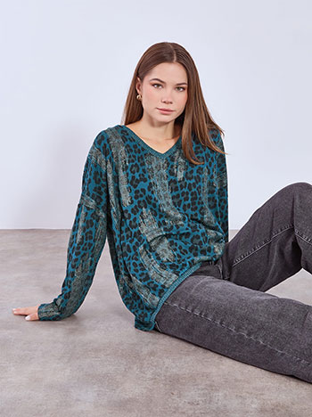 Πουλόβερ λεοπάρ μεταλλιζέ WT7639.4757+4