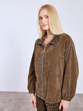 Ζακέτα κοτλέ με λεοπάρ γιακά WT7639.5790+1