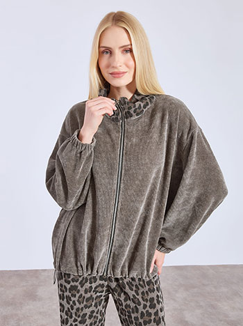 Ζακέτα κοτλέ με λεοπάρ γιακά WT7639.5790+2