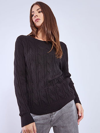 Πουλόβερ μονόχρωμο με ανάγλυφο ύφασμα WT7642.4176+1