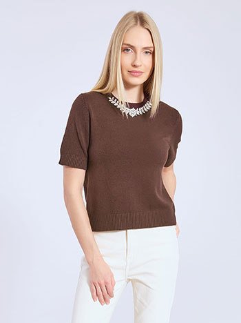 Πουλόβερ με strass κόσμημα WT7642.4581+4