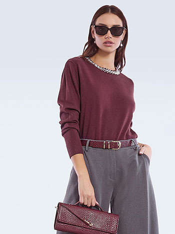 Πουλόβερ με strass στη λαιμόκοψη WT7642.4583+5