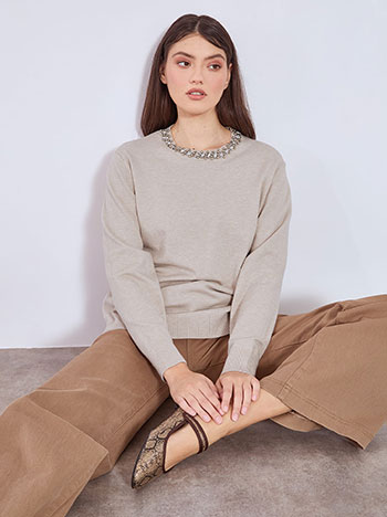 Πουλόβερ με strass στη λαιμόκοψη WT7642.4583+4