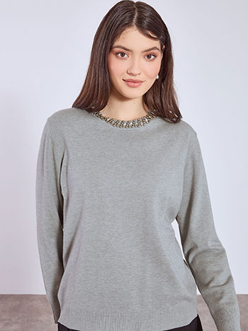 Πουλόβερ με strass στη λαιμόκοψη WT7642.4583+2