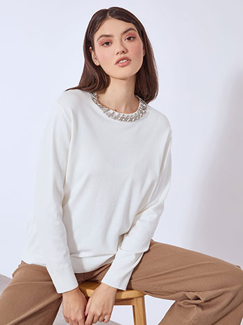 Πουλόβερ με strass στη λαιμόκοψη WT7642.4583+3