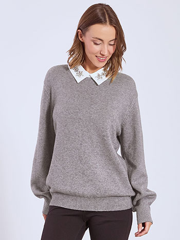 Πουλόβερ με γιακά και strass WT7642.4617+2