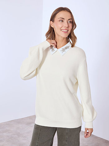 Πουλόβερ με γιακά και strass WT7642.4617+3