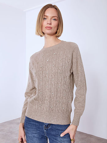 Πουλόβερ ανάγλυφο με strass WT7642.4879+6