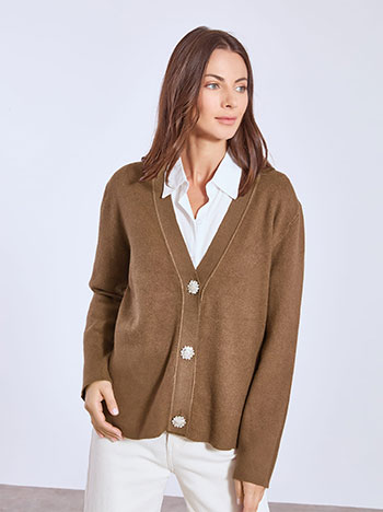 Ζακέτα μονόχρωμη με strass WT7642.5195+2