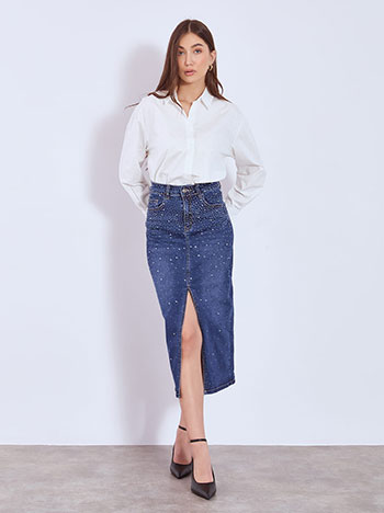 Celestino Φούστα τζιν μίντι με strass WT7643.2202+2