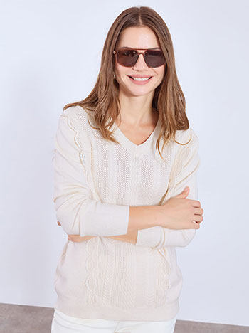 Πουλόβερ με λεπτομέρειες δαντέλας WT7693.4322+4