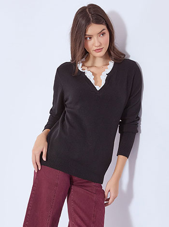 Πουλόβερ με δαντέλα στη λαιμόκοψη WT7693.4324+1