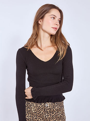 Πουλόβερ ριπ με βολάν WT7693.4391+1