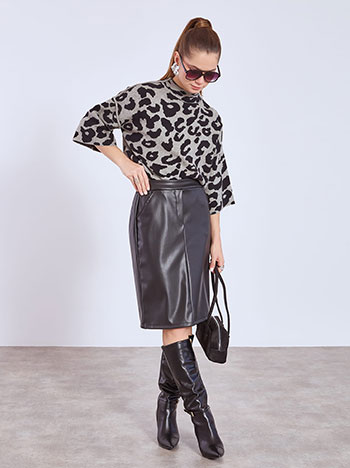 Φούστα δερματίνης με τσέπες μίντι WT7732.2695+1