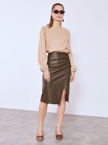 Celestino Φούστα μίντι δερματίνης με σούρες WT7732.2814+2