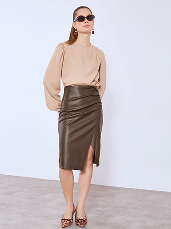 Φούστα μίντι δερματίνης με σούρες WT7732.2814+2 φωτογραφία