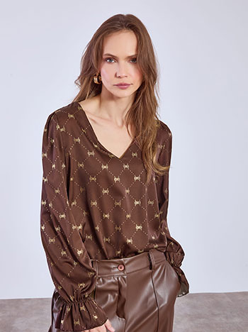 Μπλούζα σατέν με μεταλλιζέ σχέδια WT7732.4073+2