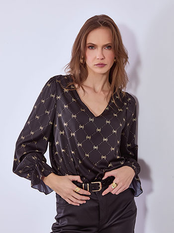 Μπλούζα σατέν με μεταλλιζέ σχέδια WT7732.4073+1