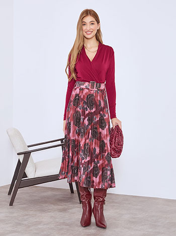 Φούστα πλισέ φλοράλ με ζώνη WT7743.2021+1 φωτογραφία