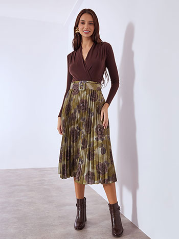 Φούστα πλισέ φλοράλ με ζώνη WT7743.2021+4 φωτογραφία