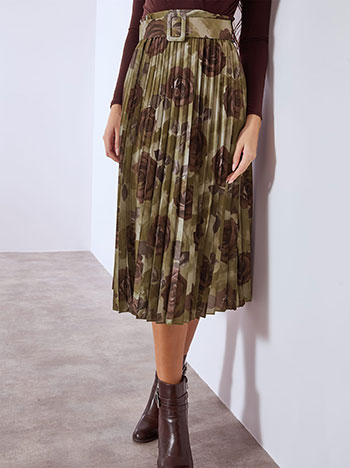 Φούστα πλισέ φλοράλ με ζώνη WT7743.2021+4 φωτογραφία