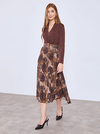 Φούστα πλισέ φλοράλ με ζώνη WT7743.2021+2 φωτογραφία