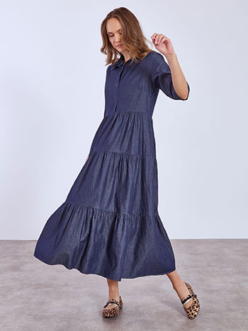 Φόρεμα μίντι βαμβακερό με τζιν όψη WT7743.8720+1