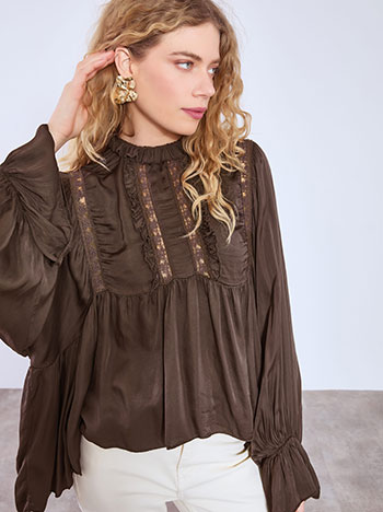 Μπλούζα με βολάν και δαντέλα WT7830.4176+2