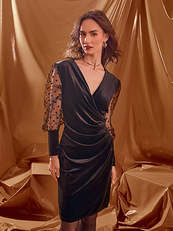 Φόρεμα βελούδινο με πουά μανίκια WT7834.8051+1