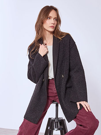 Παλτό μονόχρωμο χνουδωτό WT7880.7728+1 φωτογραφία