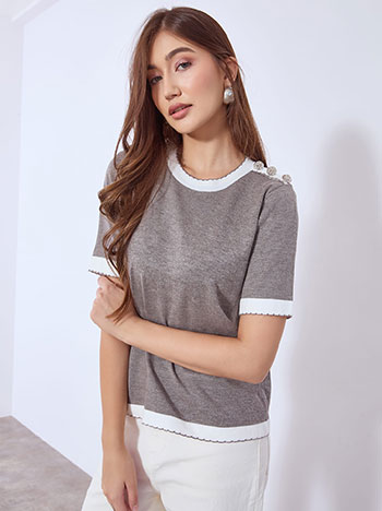 Πουλόβερ κοντομάνικο με ανάγλυφα κουμπιά WT7906.4116+2