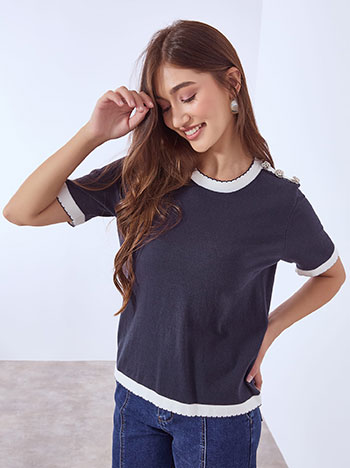 Πουλόβερ κοντομάνικο με ανάγλυφα κουμπιά WT7906.4116+5