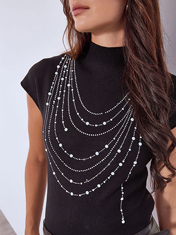 Μπλούζα πλεκτή με strass και πέρλες WT7906.4919+1