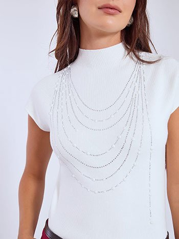 Μπλούζα πλεκτή με strass και πέρλες WT7906.4919+5