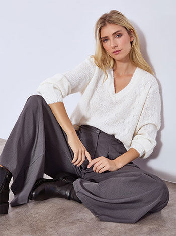 Πουλόβερ χνουδωτό με V λαιμόκοψη WT7910.4112+4