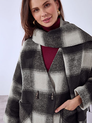 Παλτό καρό με μαλλί και κασκόλ WT7910.7072+1 φωτογραφία