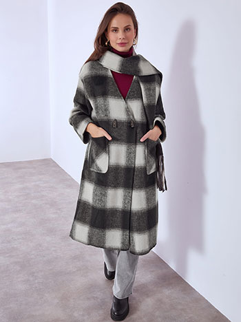 Παλτό καρό με μαλλί και κασκόλ WT7910.7072+1 φωτογραφία