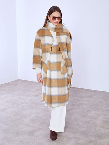 Παλτό καρό με μαλλί και κασκόλ WT7910.7072+2 φωτογραφία