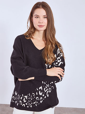 Πουλόβερ με animal print λεπτομέρεια WT7932.4396+1
