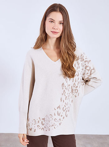 Πουλόβερ με animal print λεπτομέρεια WT7932.4396+5