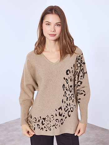 Πουλόβερ με animal print λεπτομέρεια WT7932.4396+4