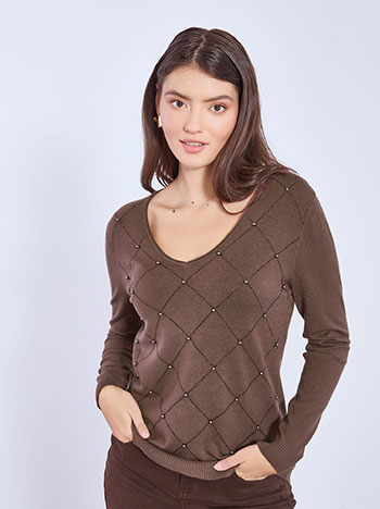 Πουλόβερ με strass ρόμβους WT7932.4650+3