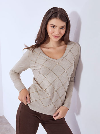 Πουλόβερ με strass ρόμβους WT7932.4650+4