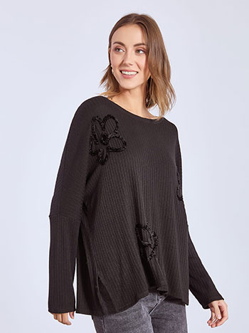 Πουλόβερ ριπ με ανάγλυφα λουλούδια WT7945.4997+1