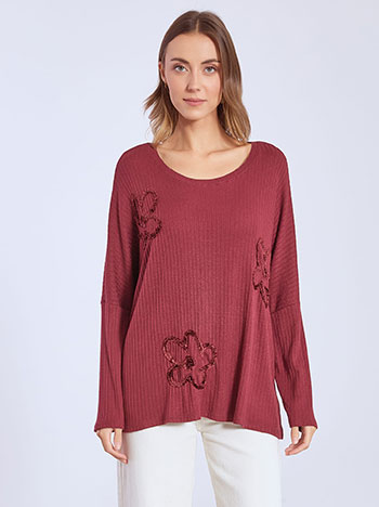 Πουλόβερ ριπ με ανάγλυφα λουλούδια WT7945.4997+2