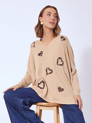 Πουλόβερ με λεοπάρ καρδιές WT7948.4765+3