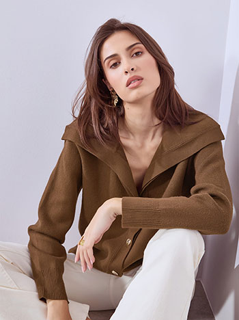 Ζακέτα μονόχρωμη με γιακά WT7948.5682+4