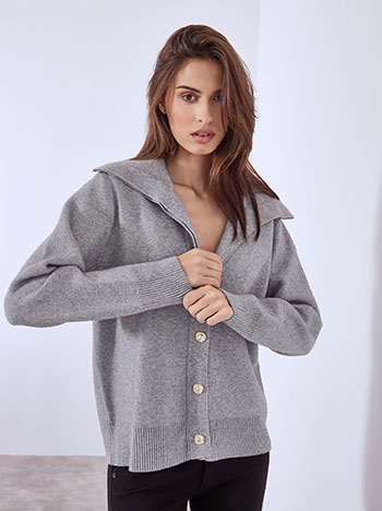 Ζακέτα μονόχρωμη με γιακά WT7948.5682+2