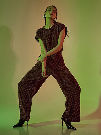 Παντελόνα μεταλλιζέ με strass WT8011.1570+3